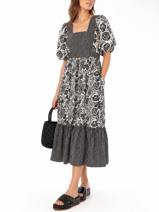 Anthropologie Dresses & Skirts - ANTHROPOLOGIE BLOOMINGPRINT Adrienne Flounce Midi Dress Lagenlook Folk Boho Sz 6